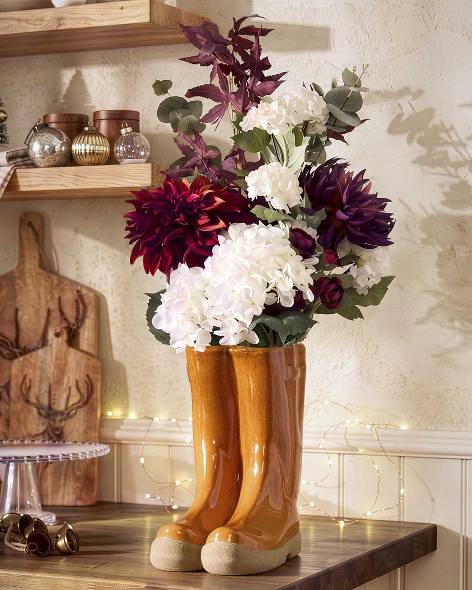 Autumn Mulberry Bouquet with Welly Vase