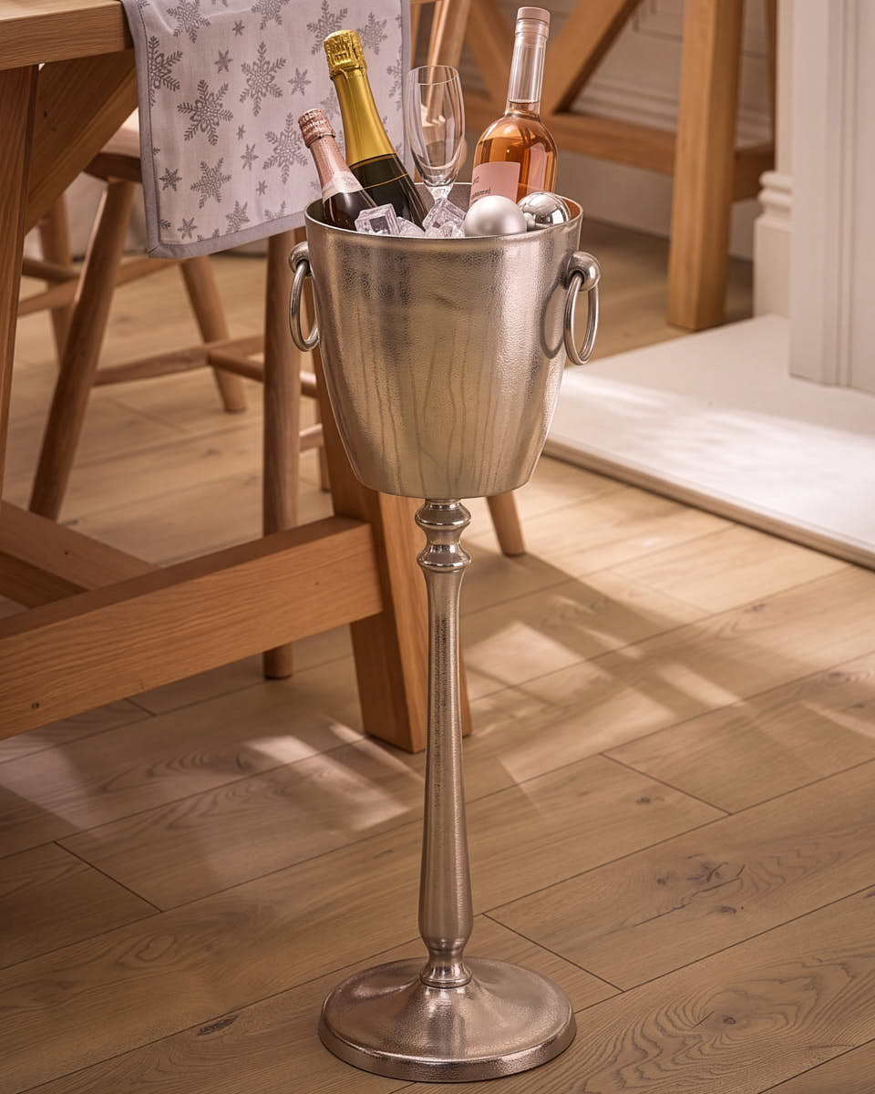 Nickel Finish Footed Wine Cooler