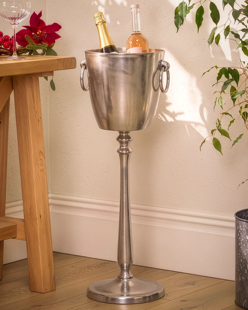 Nickel Finish Footed Wine Cooler