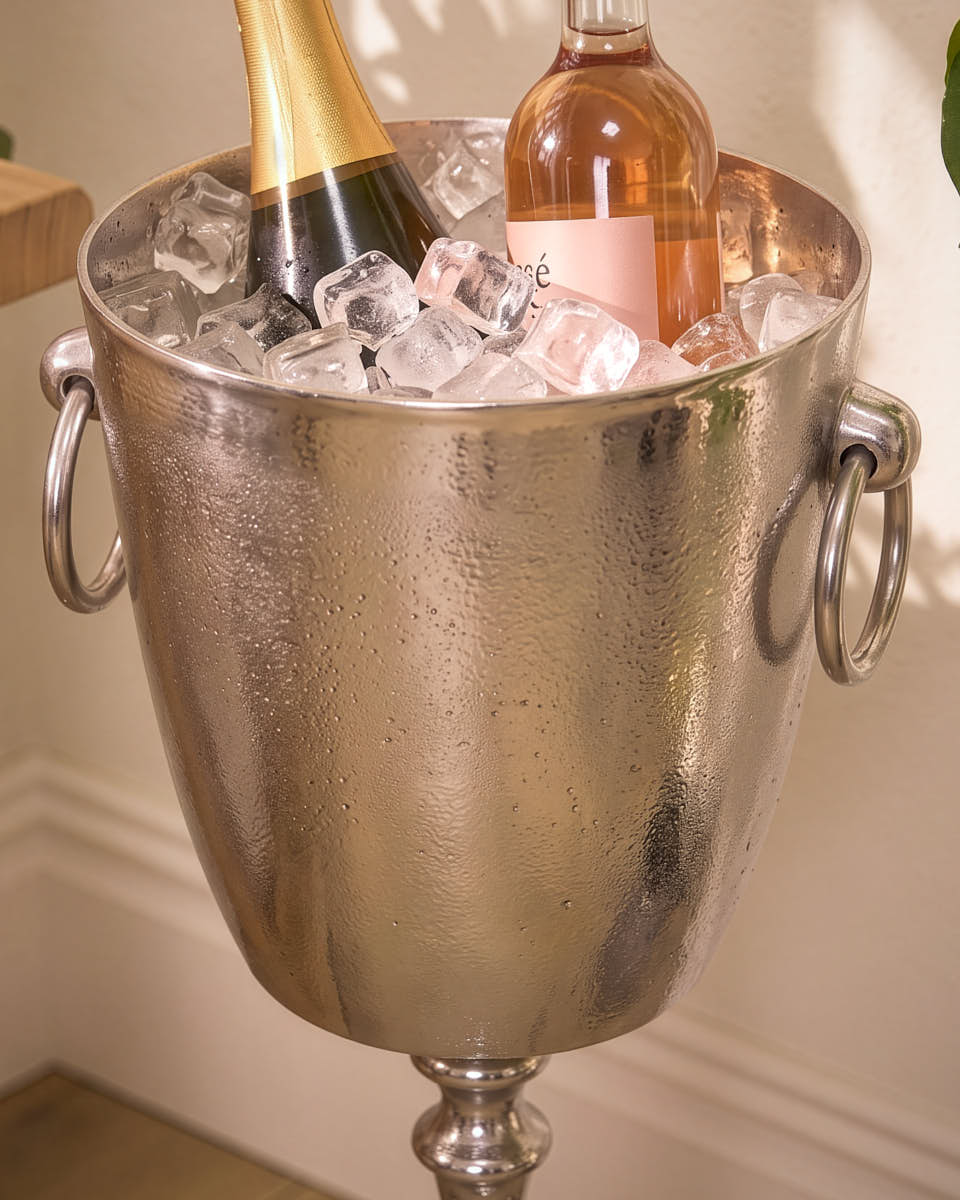 Nickel Finish Footed Wine Cooler