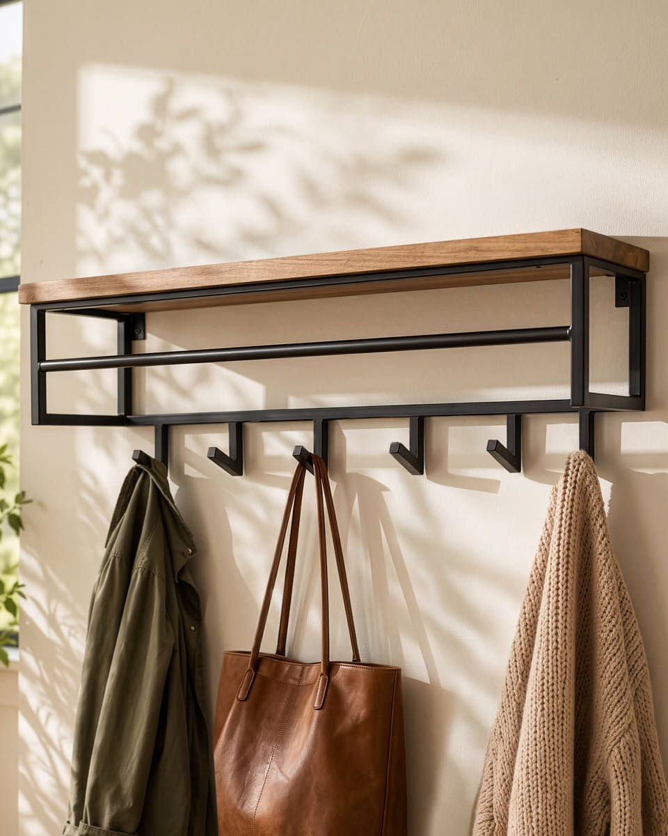 Coat Rack Wall Shelf with Hooks
