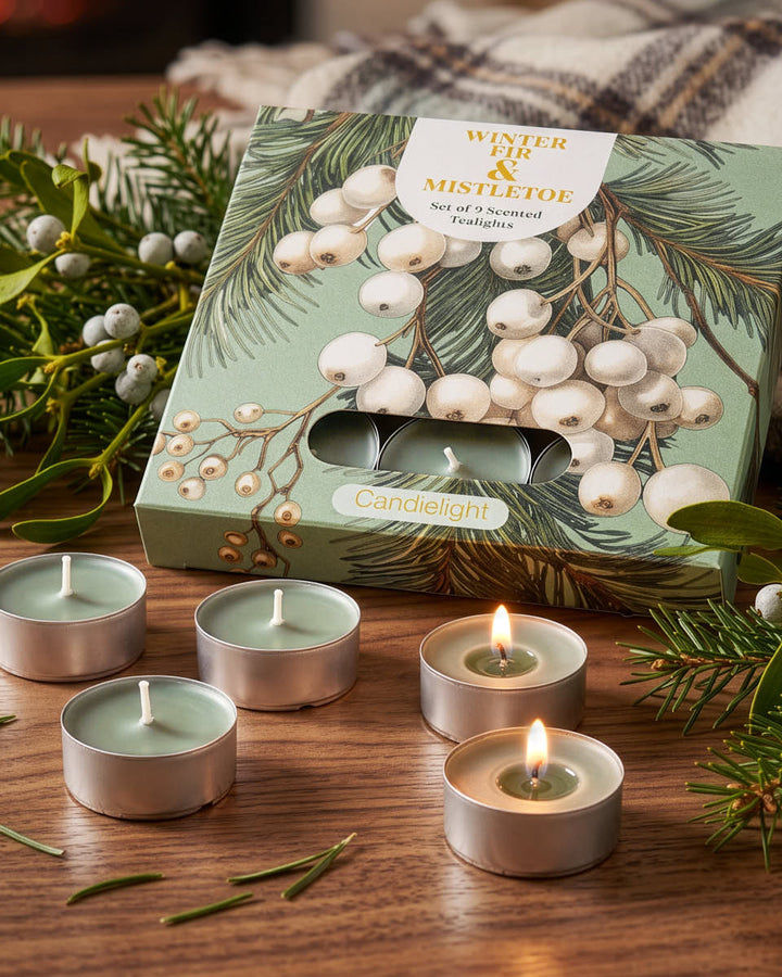 Set of 9 Winter Fir Tea Lights