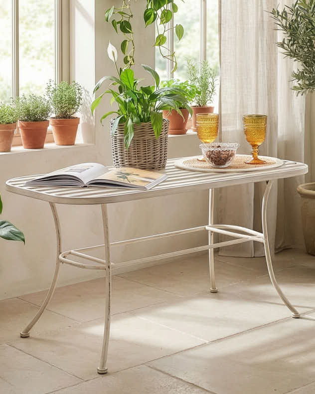 White Recycled Iron Coffee Tables - Vintage Cream Slatted Coffee Table