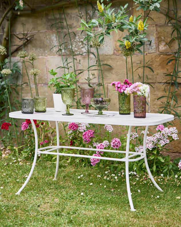 White Recycled Iron Outdoor Tables - Cream Slatted Outdoor Coffee Table