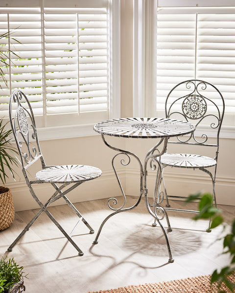 Vintage Grey Iron 3 Piece Indoor Bistro Set Dibor Furniture