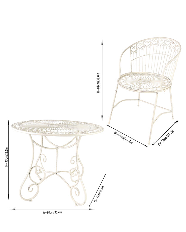 Outdoor Dining Sets - 4 Seater Cream Heart Scrolled Outdoor Dining Set