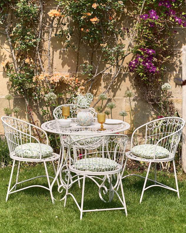 Outdoor Dining Sets - 4 Seater Cream Heart Scrolled Outdoor Dining Set