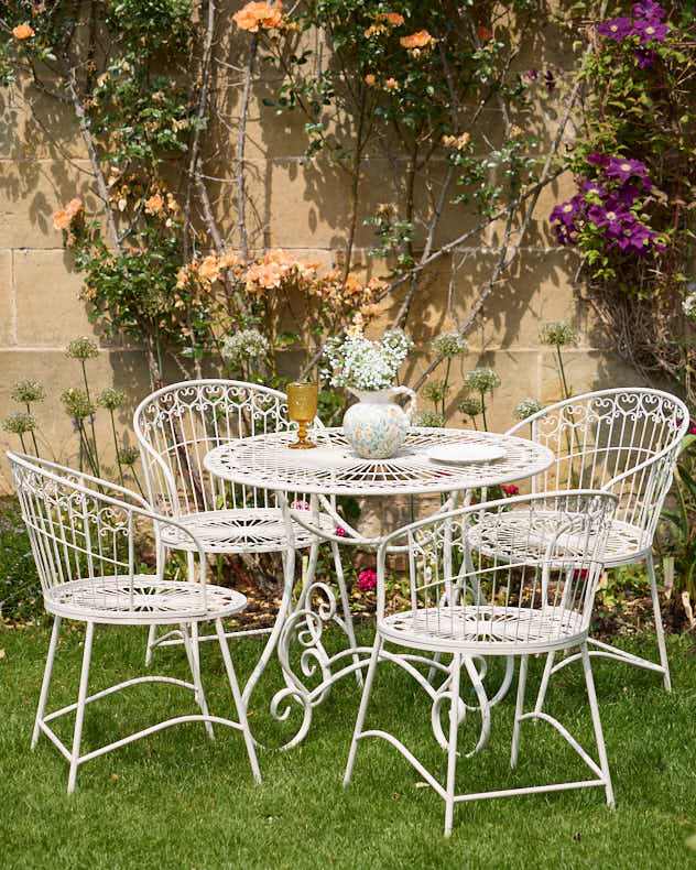 Cream Iron Outdoor Dining Sets - 4 Seater Cream Heart Scrolled Outdoor Dining Set