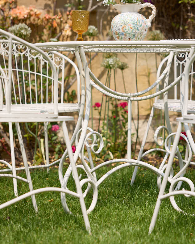 Outdoor Dining Sets - 4 Seater Cream Heart Scrolled Outdoor Dining Set