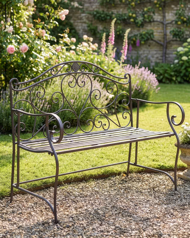 Heart Scrolled Iron Garden Bench