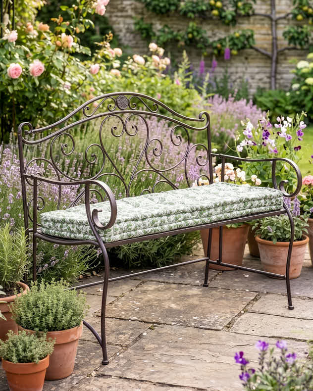 Heart Scrolled Iron Garden Bench