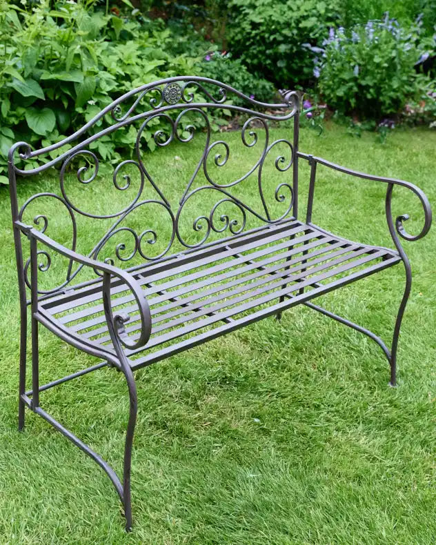 Heart Scrolled Iron Garden Bench