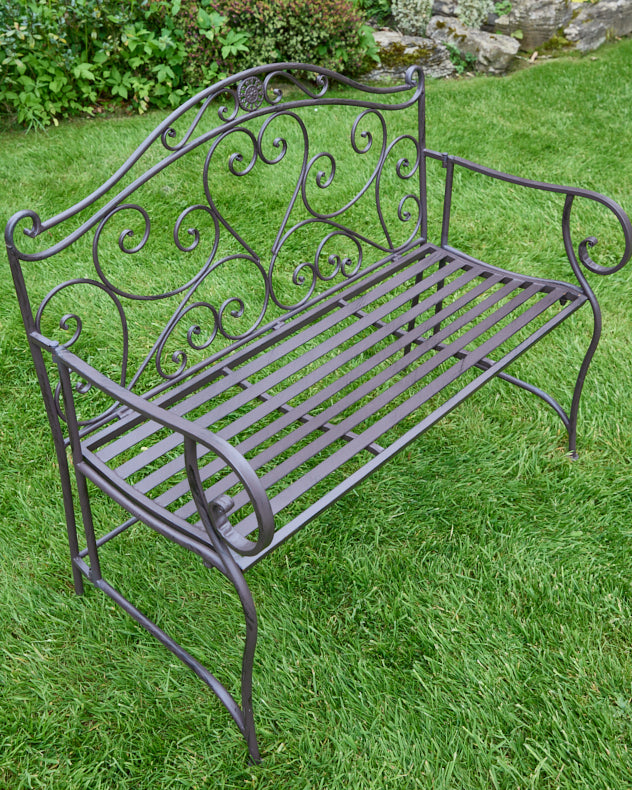 Vintage Heart Scrolled Iron Garden Bench