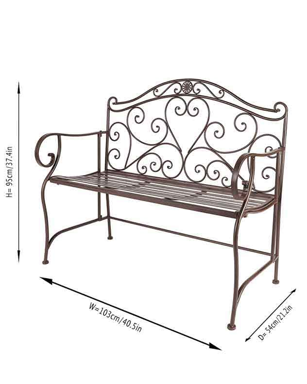 Vintage Heart Scrolled Indoor Bench