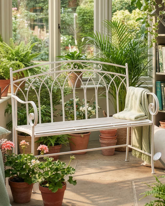 Arched Cream Iron Indoor Bench