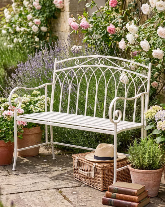 Arched Cream Iron Garden Bench