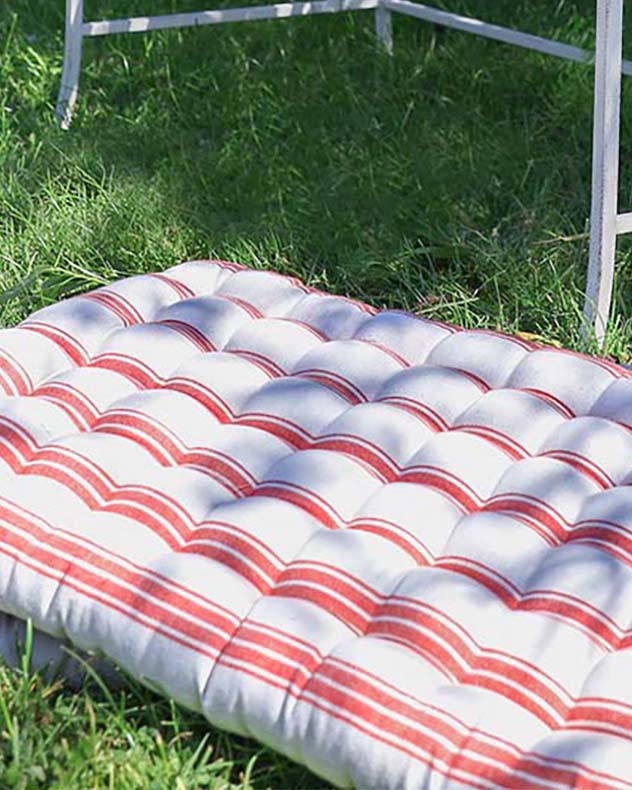 Red Stripe Quilted Garden Bench Cushion