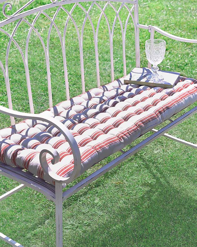 Red Stripe Quilted Garden Bench Cushion