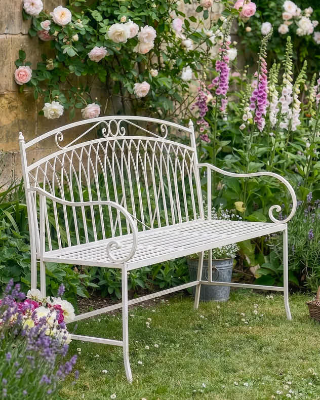 Garden Bench - Cream Arched Companion Seat Bench
