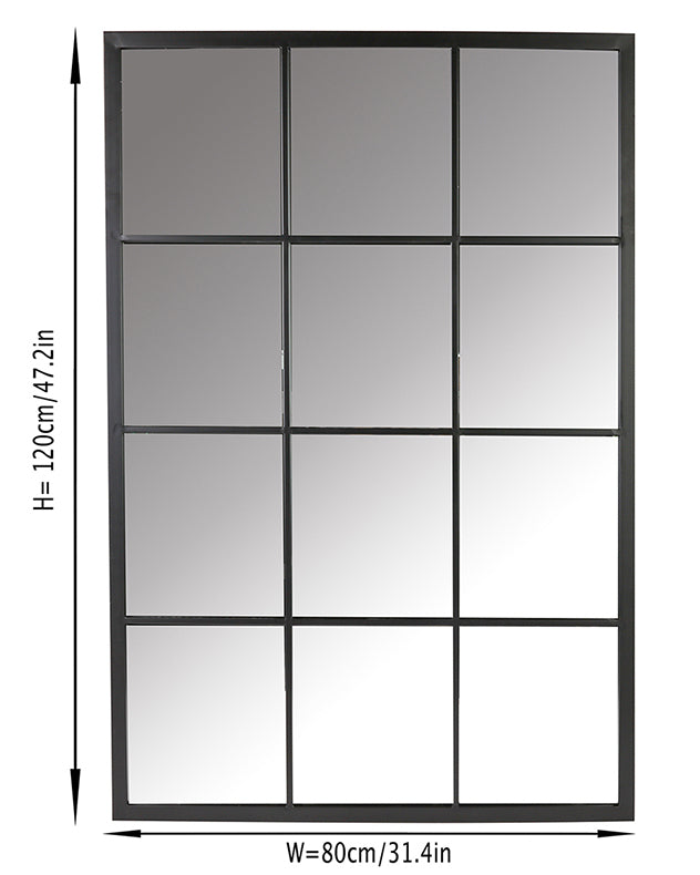 Tall Black Iron Window Mirror 120cm x 80cm