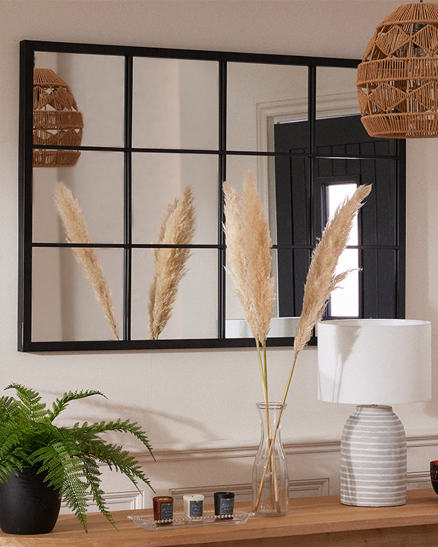 Tall Black Iron Window Mirror 120cm x 80cm