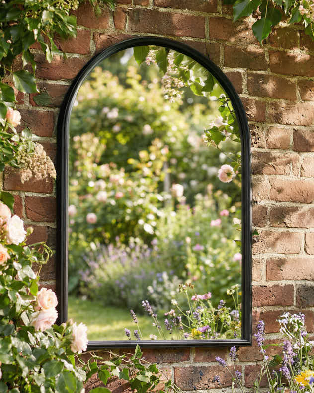 Black Recycled Iron Mirror - Classic Outdoor Arched Iron Mirror 80cm x 60cm