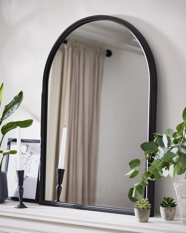 Black Recycled Iron Mirror - Classic Indoor Arched Iron Mirror 80cm x 60cm