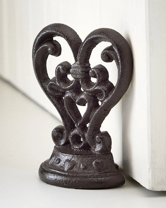 Scrolled Heart Cast Iron Door Stop