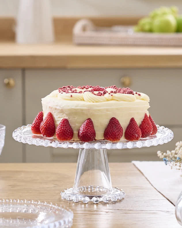 Cake on a glass cake stand