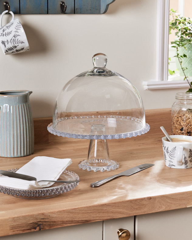 Bella Perle Glass Beaded Cake Stand and Dome
