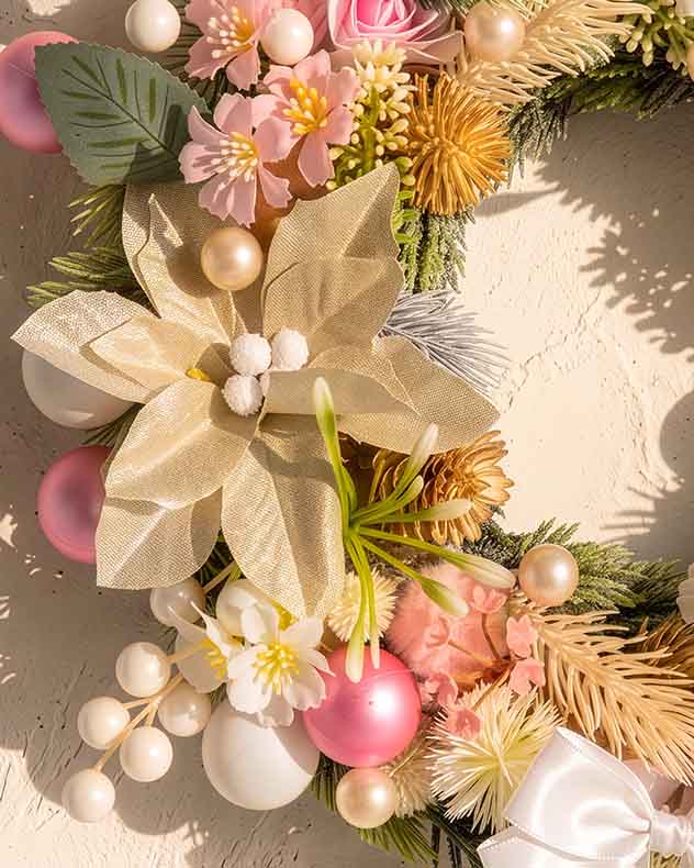 Pink Winter Florals Christmas Wreath
