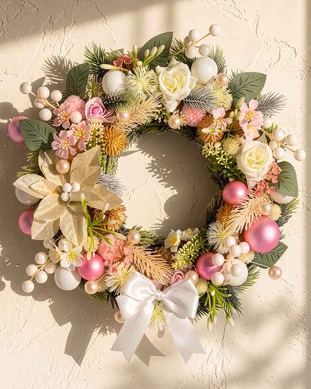Pink Winter Florals Christmas Wreath