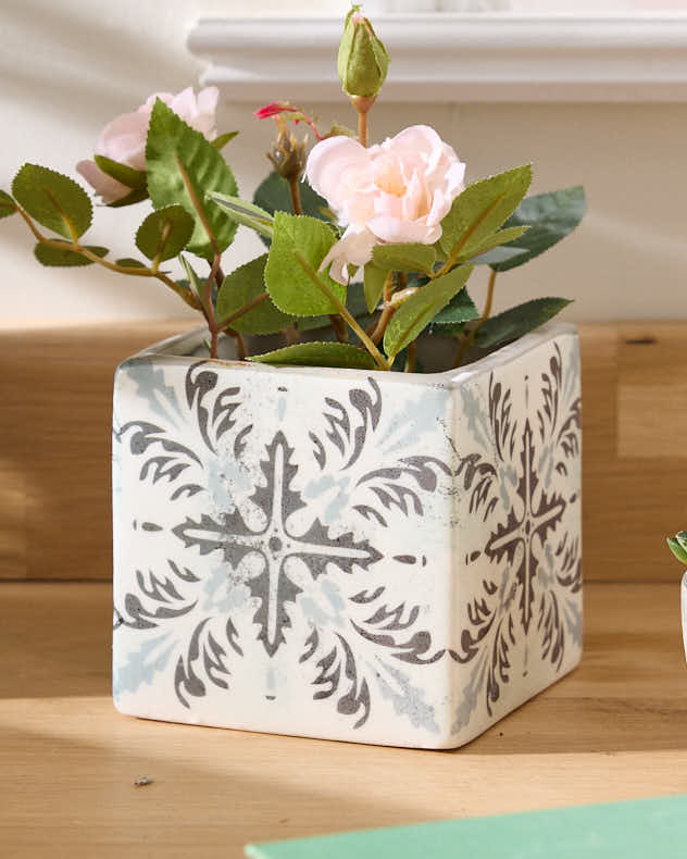 Small Ceramic Blue Tile Planter