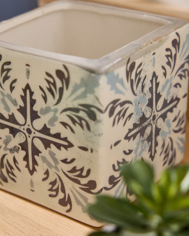 Small Ceramic Blue Tile Planter