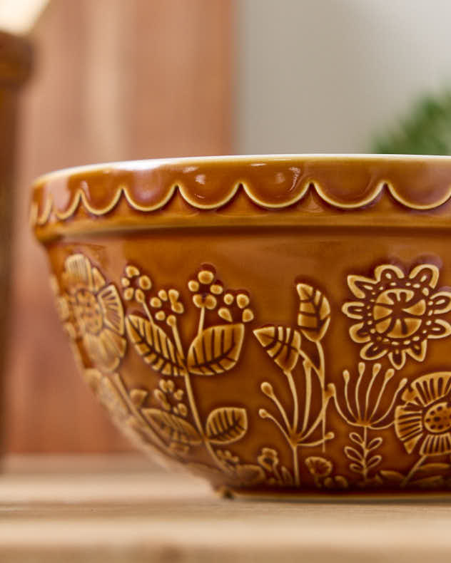 Brown Embossed Sunflower Bowl