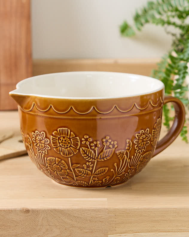 Brown Sunflower Embossed Bowl Jug