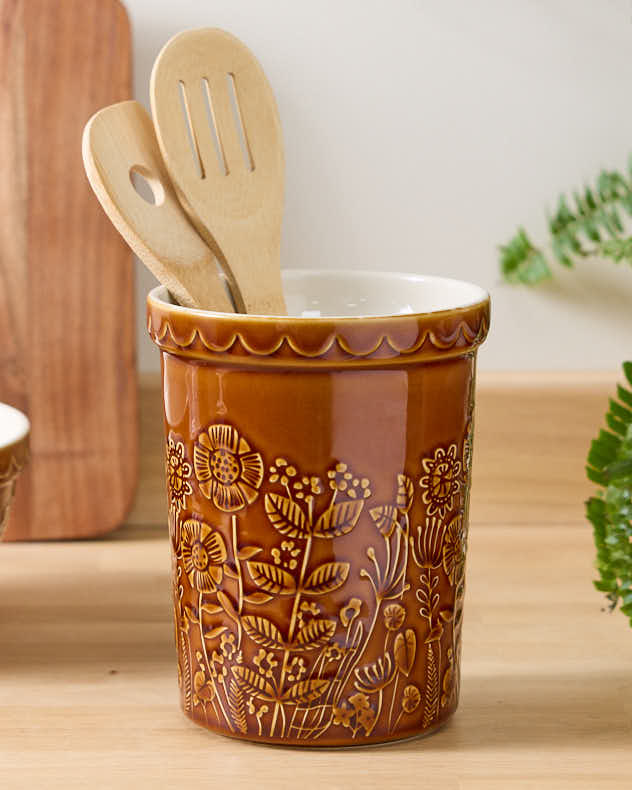 Ceramic Sunflower Container with Utensils