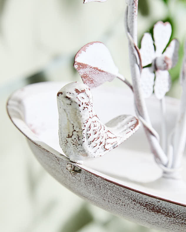 Botanical Vintage White Iron Bird Dish