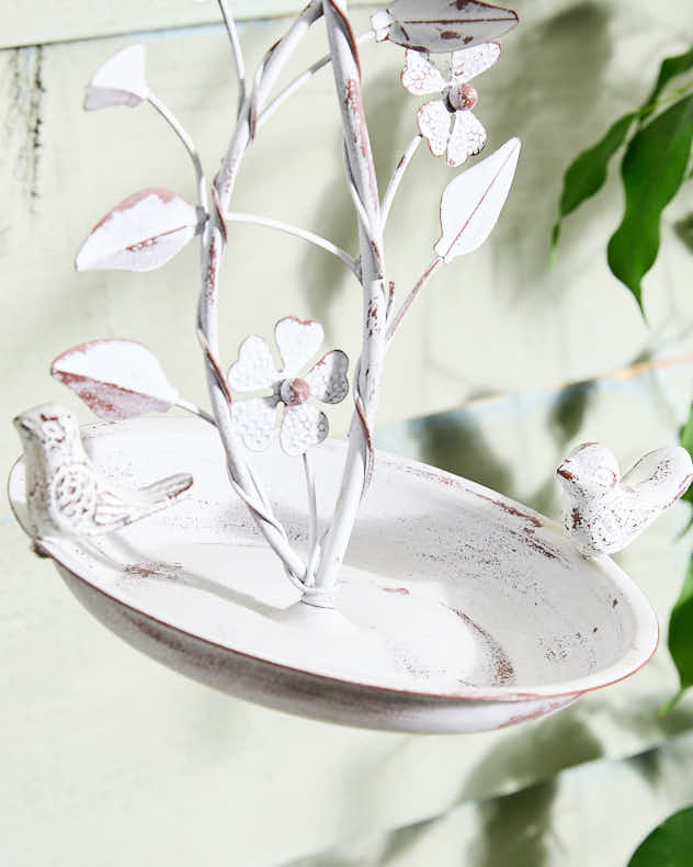 Botanical Vintage White Iron Bird Dish
