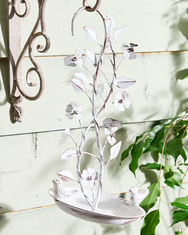 Botanical Vintage White Iron Bird Dish