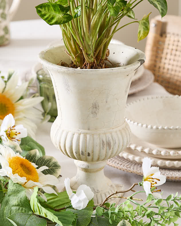 Chipped Ivory Pillar Stone Planter