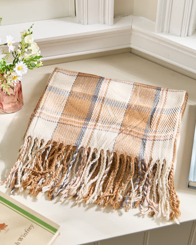 Women's Cotton Pink & Brown Chequered Scarf
