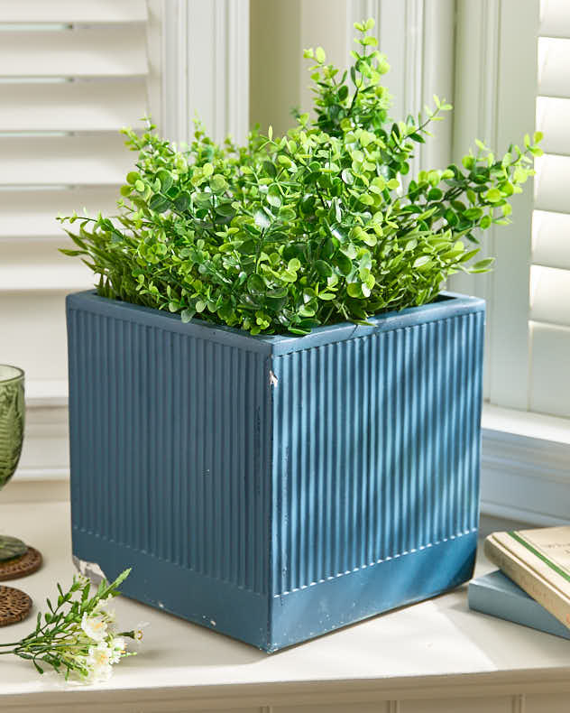 Ribbed Square Blue Planter