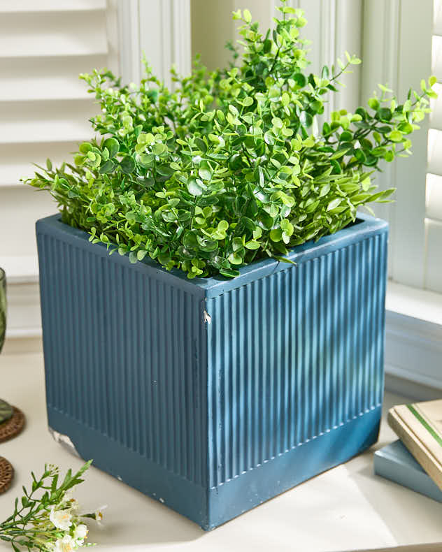 Ribbed Square Blue Planter