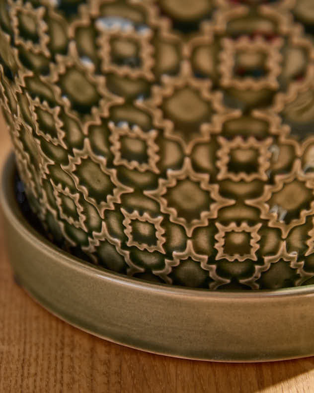 Green Embossed Ceramic Planter