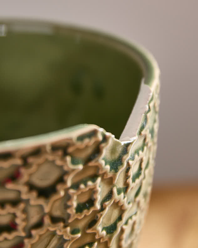 Green Embossed Ceramic Planter