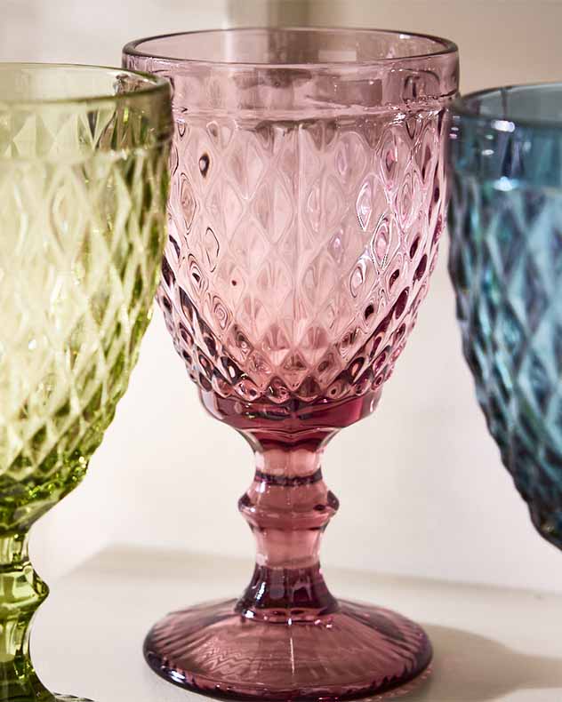 Set of 3 Multi-coloured Embossed Wine Goblets