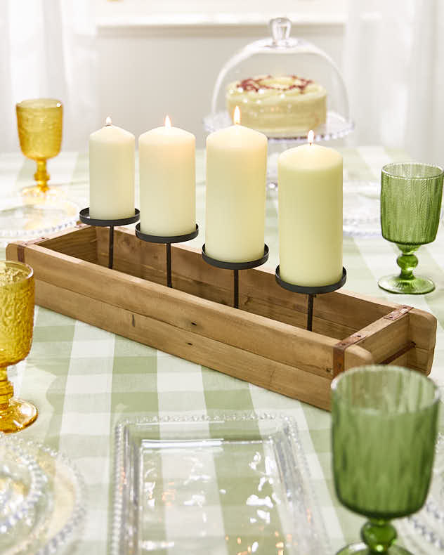 Wooden 4 Votive Candle Holder