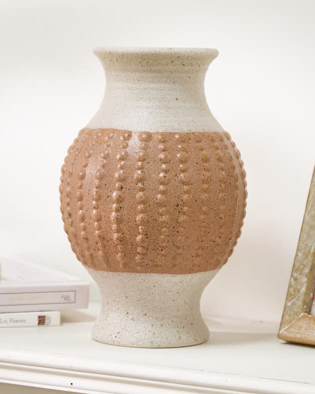 Ribbed Textured White Ceramic Vase