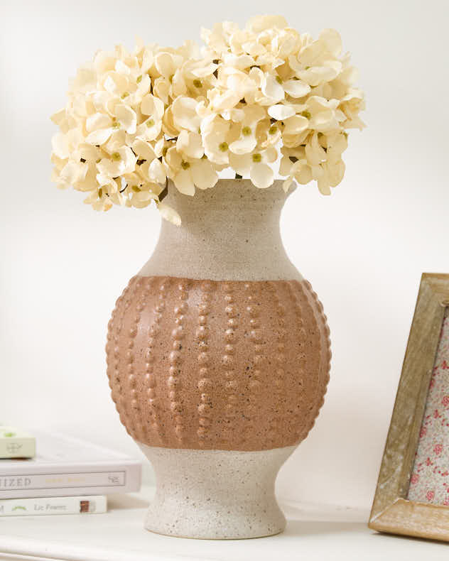 Ribbed Textured White Ceramic Vase